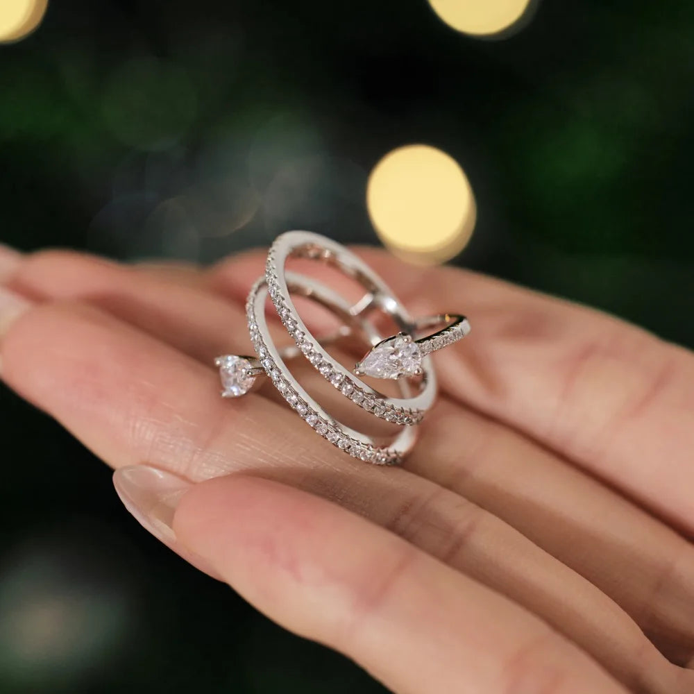 Magnificent Fine Jewellery Non Tarnish Rhodium Plated S925 Silver Multiple Layer Eternity Band 5A Zirconia Bridal Rings