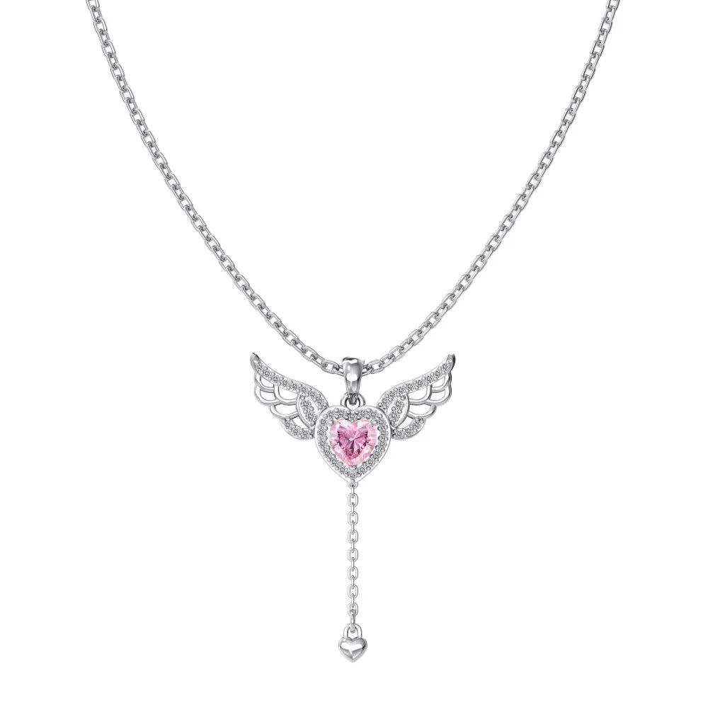 Elegance Fine Fashion Jewelry 925 Silver Link Chain 5A Cubic Zircon Tassel Heart Wings Angel Love Pendant Necklaces