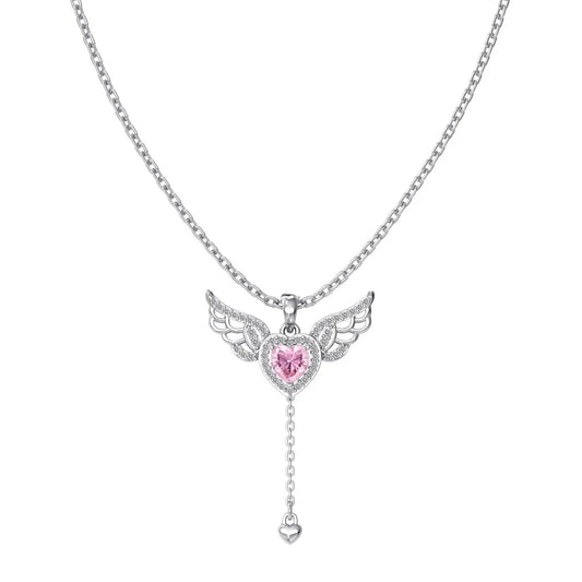 Elegance Fine Fashion Jewelry 925 Silver Link Chain 5A Cubic Zircon Tassel Heart Wings Angel Love Pendant Necklaces