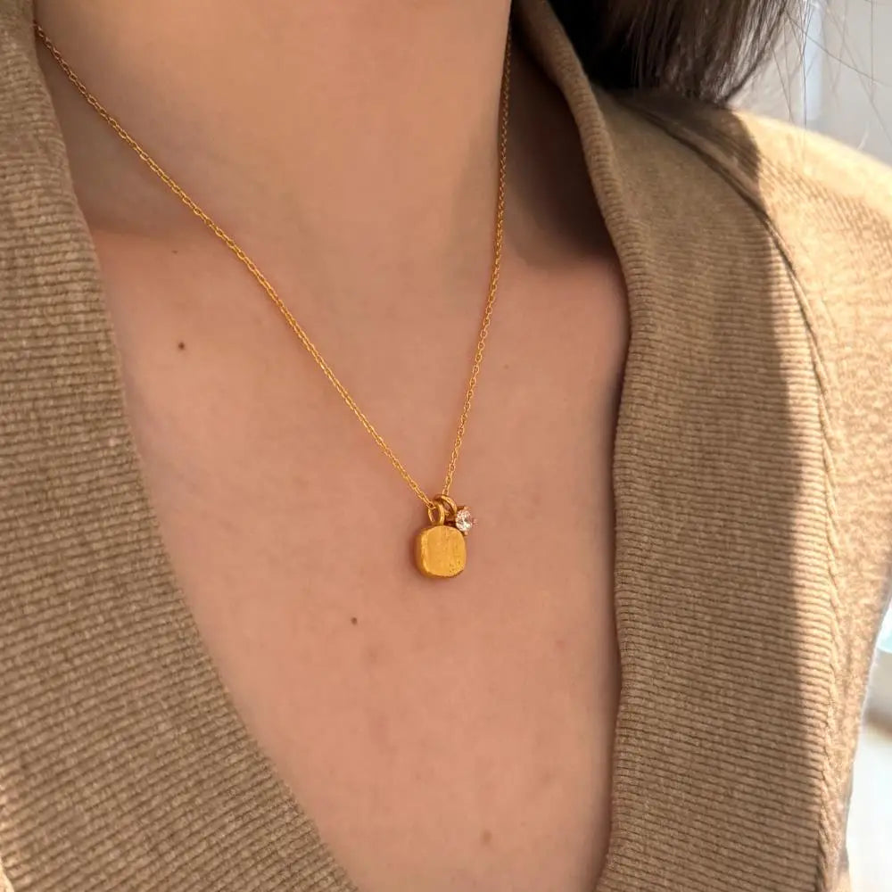 Ins New Style 22K Gold Plated Jewelry 925 Sterling Silver Small Cube Pendant Necklace With 5A Zircon