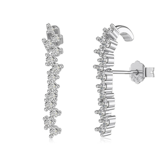 Wholesale Price 18K Gold Plated 925 Silver Bar Earring Iced Out Fine Jewelry Row Zircon Paved Long Stud Earrings Women