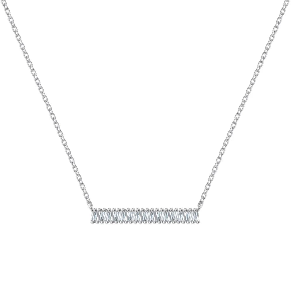 New Design 925 Silver Fine Jewelry 18K Gold Plated Rectangle Necklace Bling Cz Elegant Long Bar Pendant Necklaces for Women