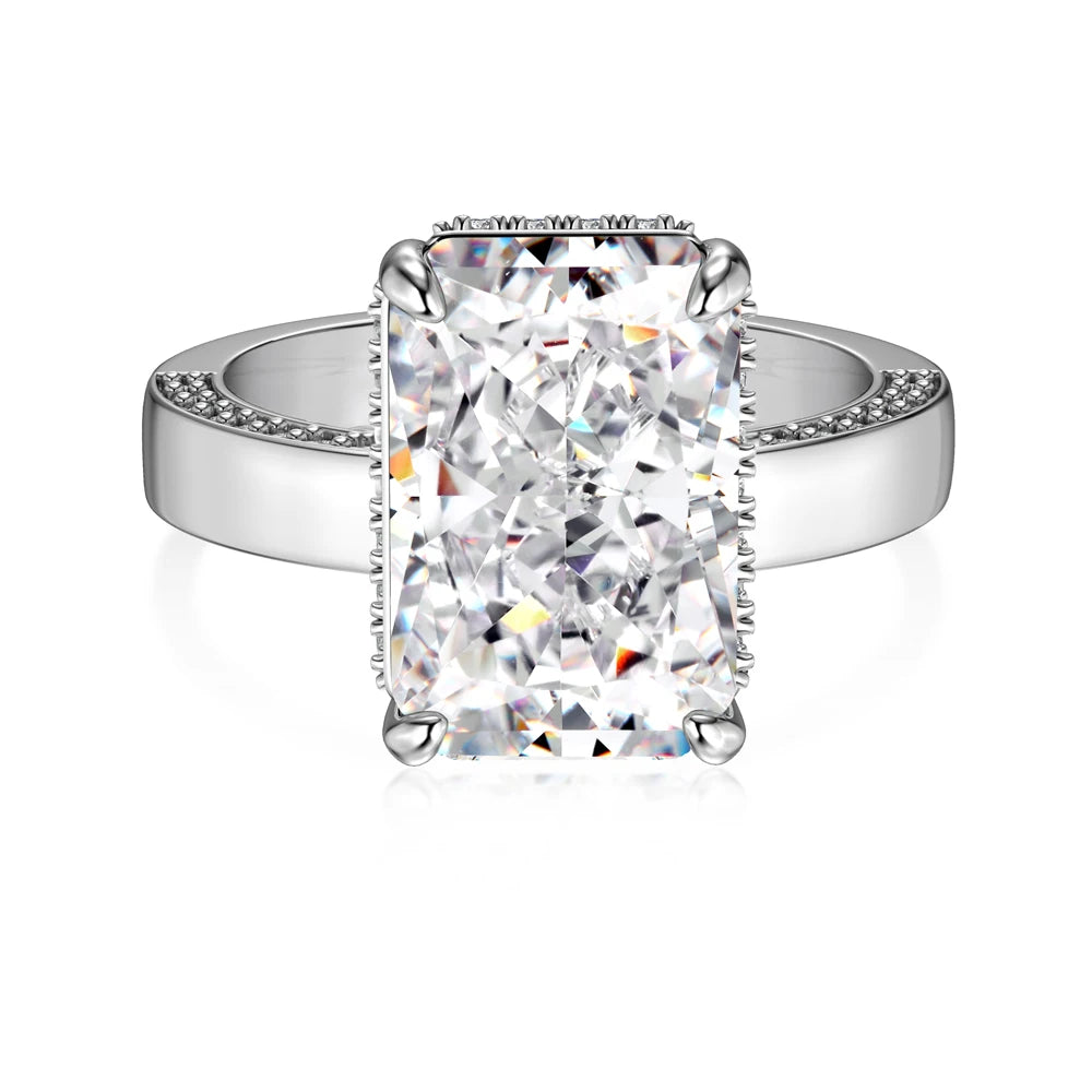 Fine Jewelry Sterling Silver Non Fade Rhodium Plated Rectangle 8A Crushed Iced Out Cut Cubic Zirconia Women Bridal Rings