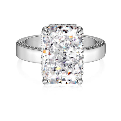 Fine Jewelry Sterling Silver Non Fade Rhodium Plated Rectangle 8A Crushed Iced Out Cut Cubic Zirconia Women Bridal Rings