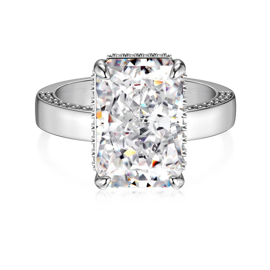 Fine Jewelry Sterling Silver Non Fade Rhodium Plated Rectangle 8A Crushed Iced Out Cut Cubic Zirconia Women Bridal Rings