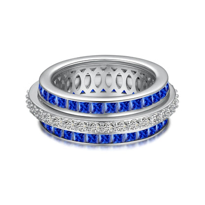 Statement Jewelry Solid Sterling Silver Rhodium Plated Three Layer 5A Zirconia Eternity Band Rotatable Baguette Rings