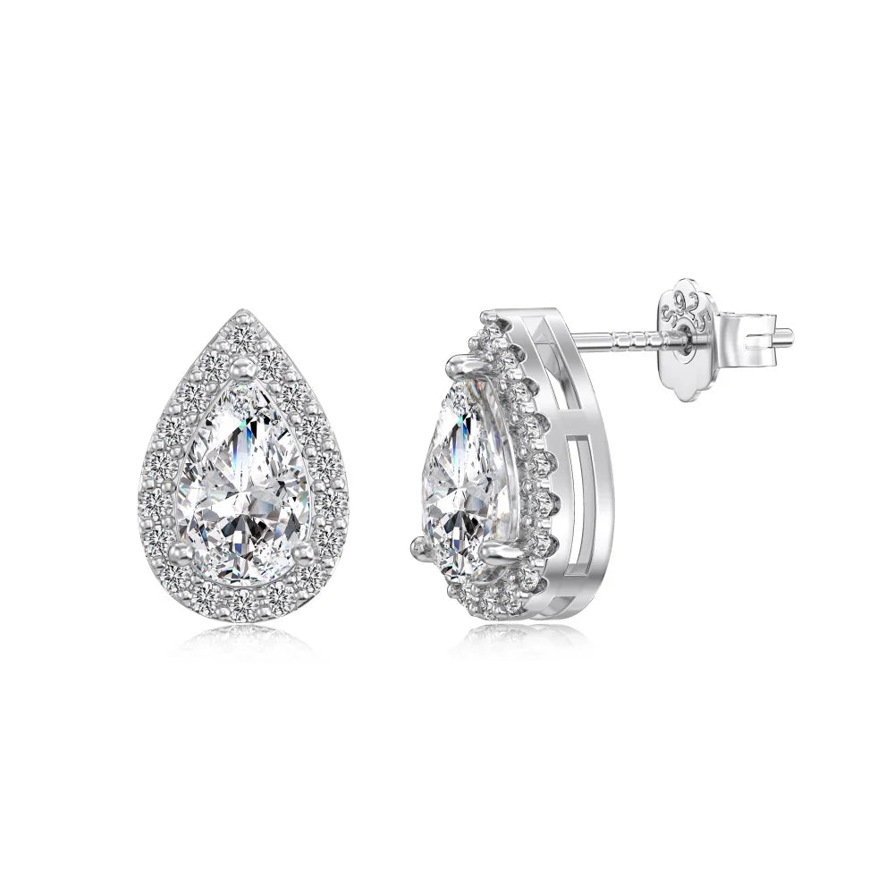 KAKODIY Teardrop Earrings Rhodium-plated 925 Sterling Silver Stud Earrings Female 5A Cube Zirconia Stud Earrings