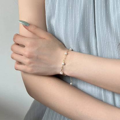 Fine Jewelry  Freshwater Pearl Bracelet 925 Sterling Silver Small Bead Chain 18K Gold Plated Bracelets for Women Luxury