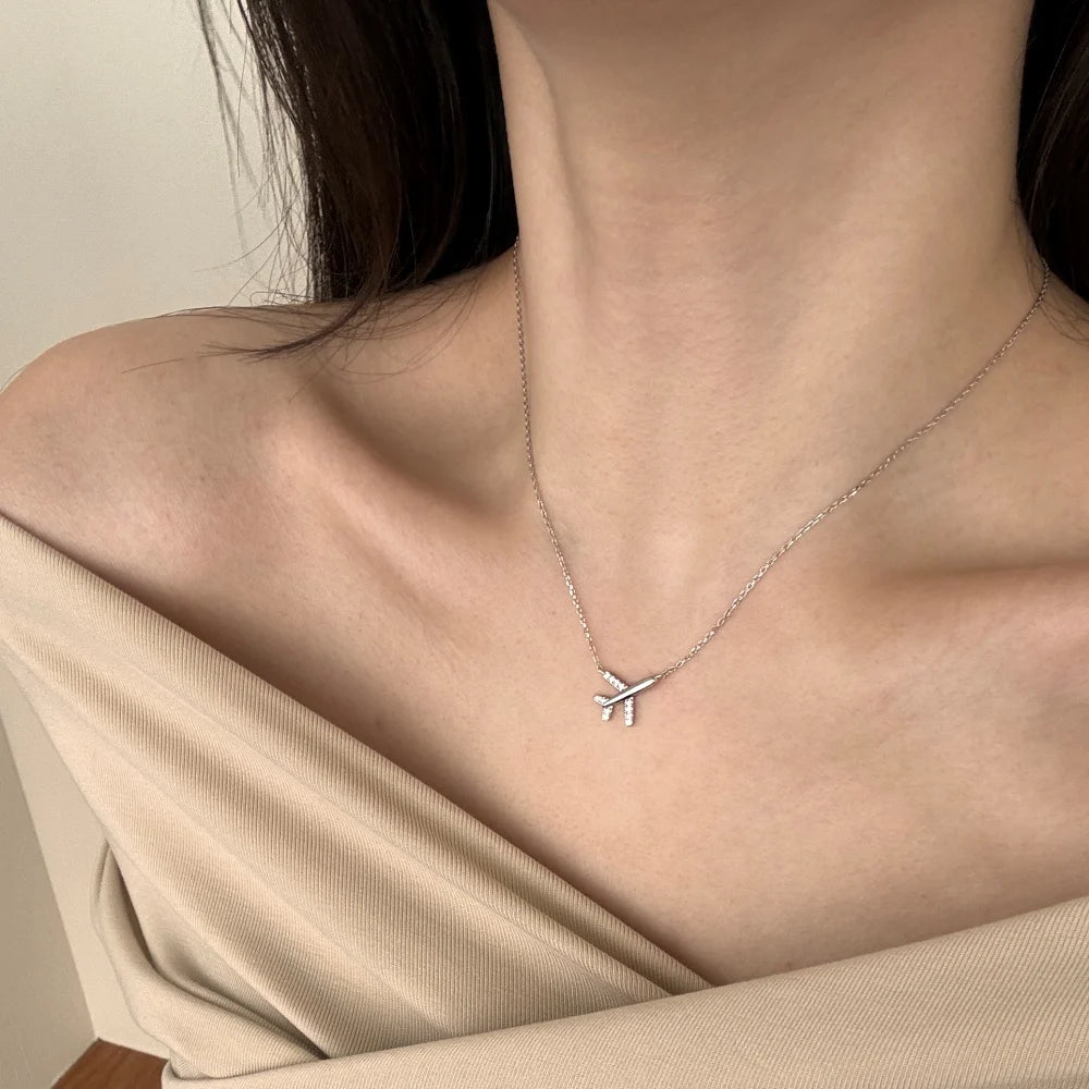 Luxury Tarnish Free S925 Sterling Silver 18K Gold Plated Necklace Chain Fine Jewelry Airplane Pendant Necklaces for Women