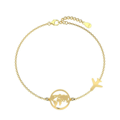 Dylam Trendy S925 Silver Simple World Map Bracelet Globe Bracelet Charm Travel Chain Jewelry Earth Airplane Bracelets for Women
