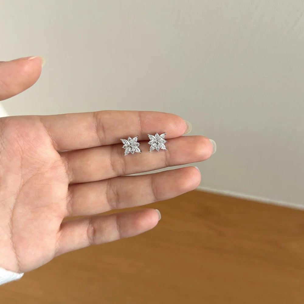 KAKODIY Fashion Fine Rhodium Plated 925 Sterling Silver Unchanged 5A Cubic Zirconia Snowflake Shaped Earrings for Women - product image 4
