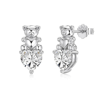 KAKODIY Cute Design Mini Fine Jewelry Rhodium Plated Champagne Gold 925 Sterling Silver 5A Cubic Zirconia Bear Heart Stud Earrings Women