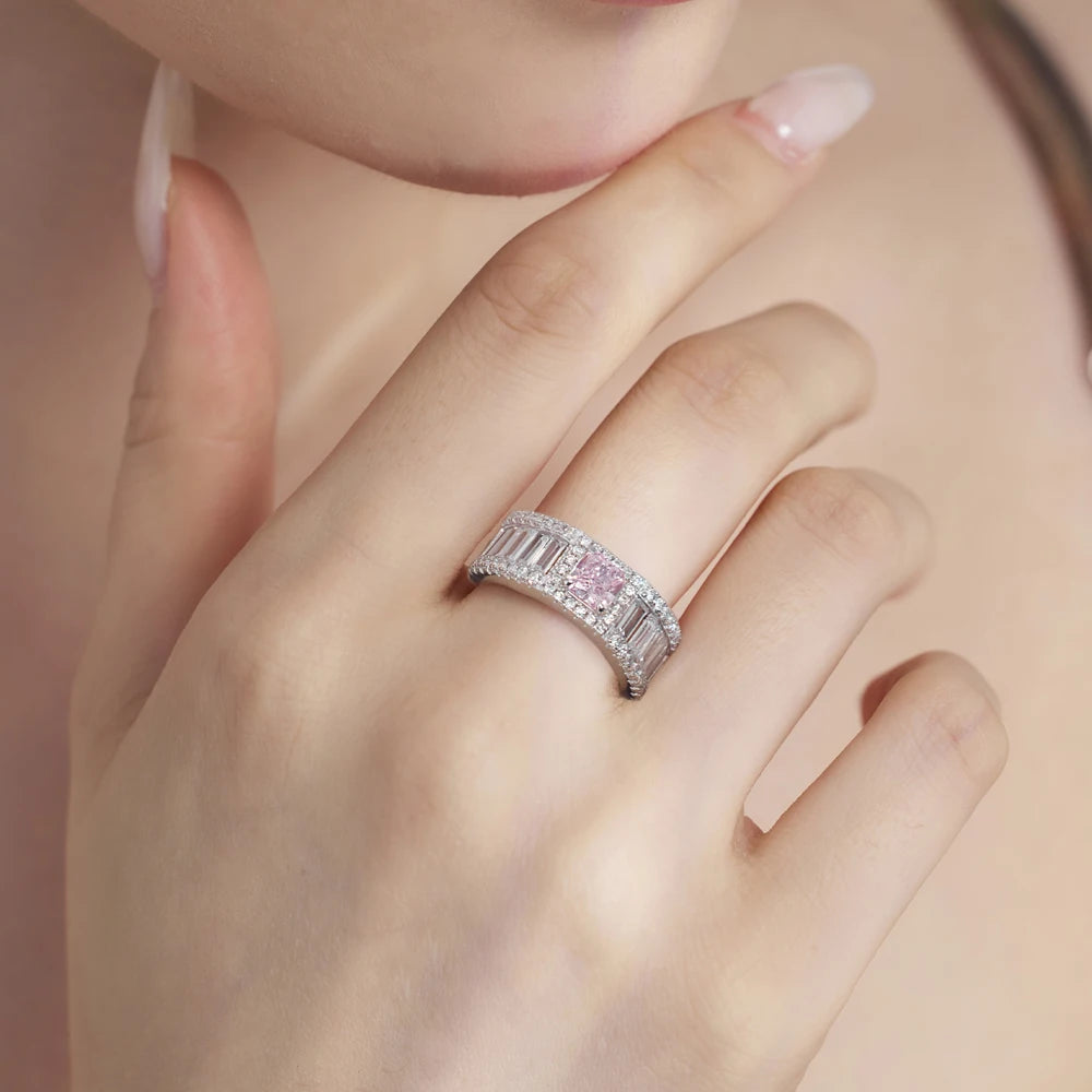 High Jewelry S925 Silver Rhodium Plated Eternity Band Baguette 5A Cubic Zircon Wedding Engagement Jewelry Rings for Women
