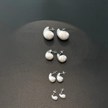 Fashion Statement Design  S925 Silver Waterdrop Shape Brushed Surface Multiple Size Stud Earrings for Women Accessories