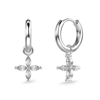 Delicate Simplicity Design Women Fine Jewelry S925 Silver 5A Zirconia Marquise Stone Flower Pendant Dangle Hoop Earrings
