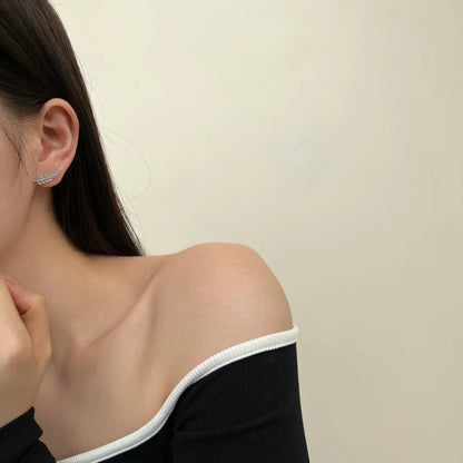 Fine Jewelry Supplier 925 Sterling Silver Non Tarnish Feather 5A Grade Cubic Zirconia Leaf Shape Stud Earrings for Women