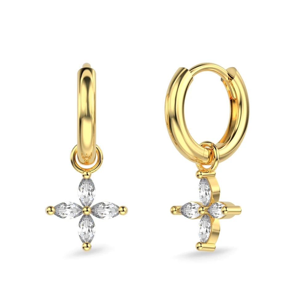 Delicate Simplicity Design Women Fine Jewelry S925 Silver 5A Zirconia Marquise Stone Flower Pendant Dangle Hoop Earrings