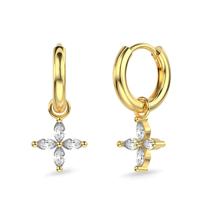 Delicate Simplicity Design Women Fine Jewelry S925 Silver 5A Zirconia Marquise Stone Flower Pendant Dangle Hoop Earrings