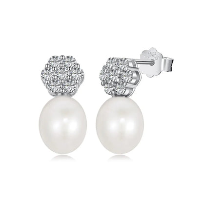 Bijoux Shinny 925 Sterling Silver Earring Cubic Zirconia Jewelry Fresh Water Pearl Earrings Gifts Stud Drop Earrings for Women