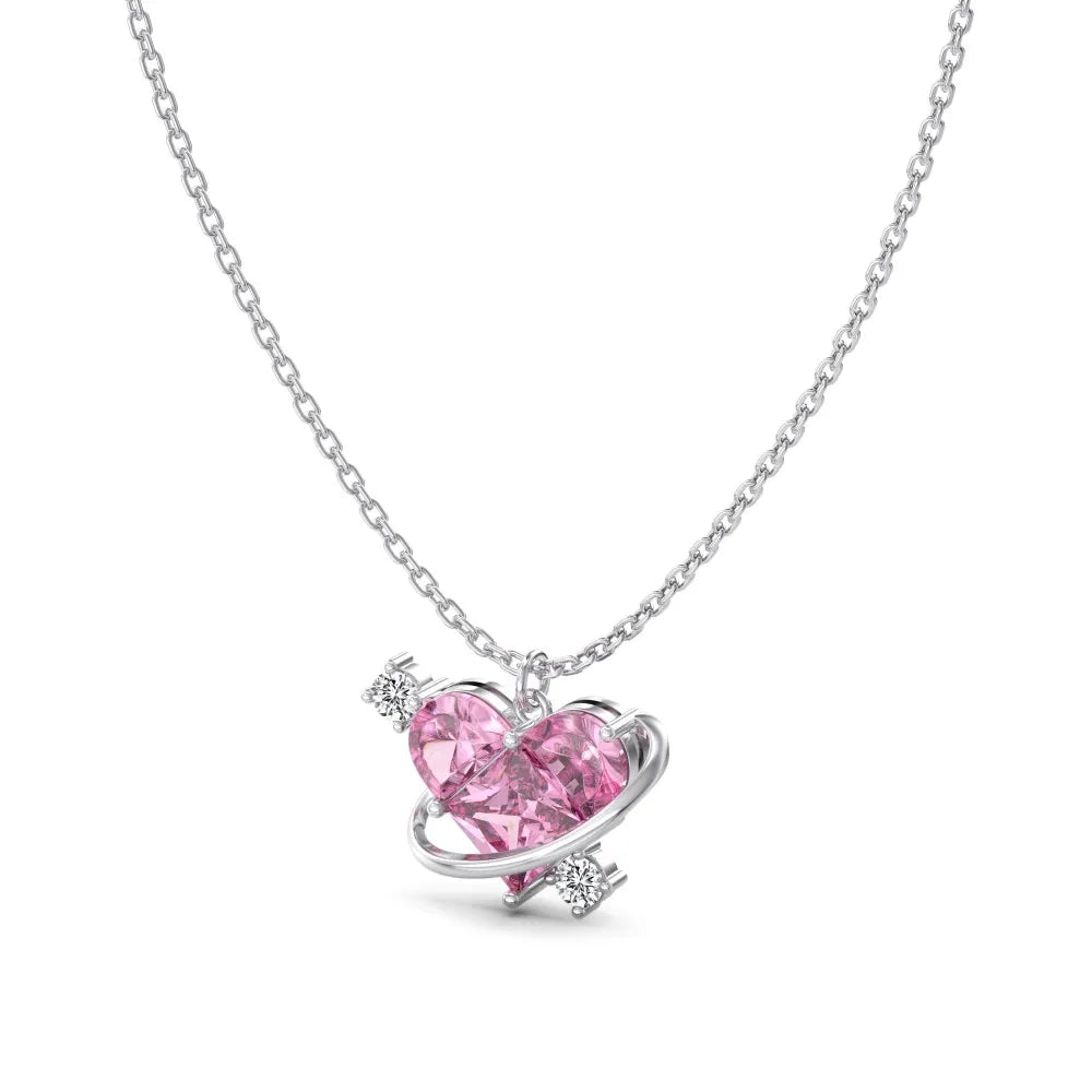 Fashion New Arrival S925 Silver Fade Free Link Chain 5A Cubic Zirconia Pink Diamond Heart Love Pendant Necklace Jewelry