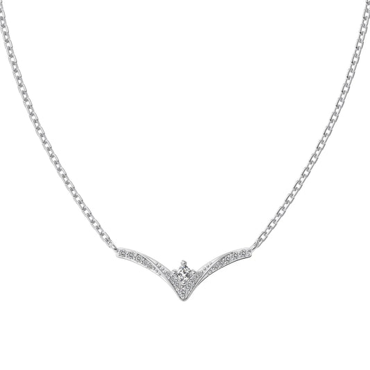 Geometric Custom 18K Gold Plated Necklace S925 Sterling Silver Jewelry V Shaped Cz Cubic Zircon Heart Necklaces for Women