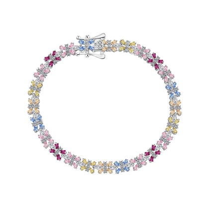 Wholesale Jewelry 18K Gold Plated S925 Sterling Silver Rainbow Bracelet Colorful Baguette  Tennis Bracelets Women