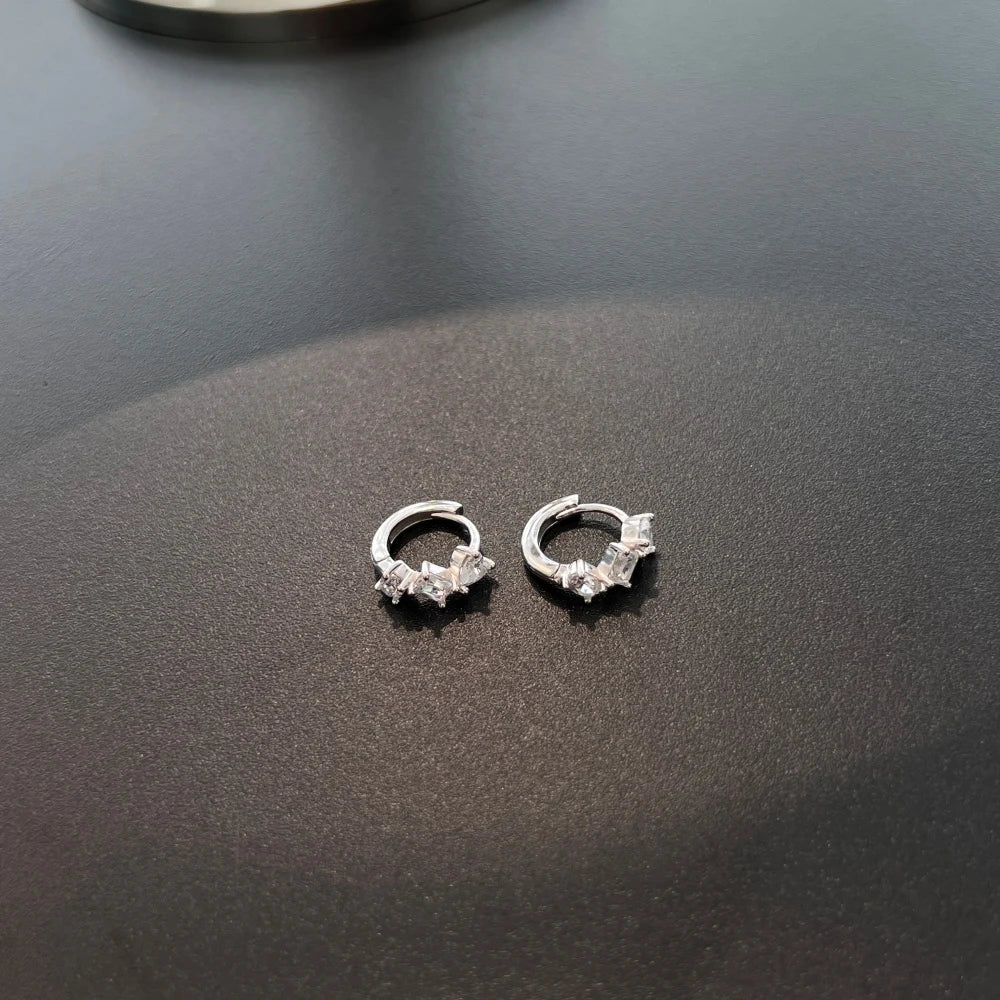 Tiny Delicate Women Jewelry Solid 925 Sterling Silver Rhodium Plated Multiple Shapes 5A Cubic Zirconia Hoop Earrings