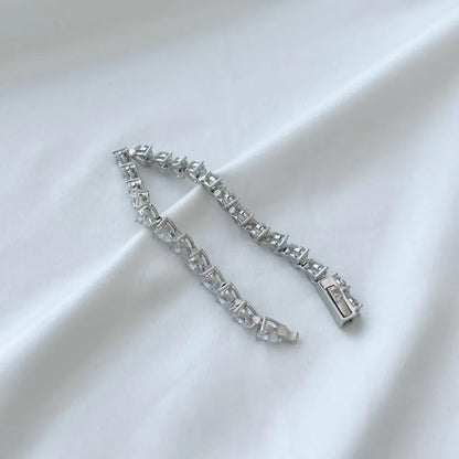 Classic Iced Out Heart Shape Tennis Bracelet Sterling Silver Cz Cubic Zirconia Bracelet 925 Silver Bracelets For Women