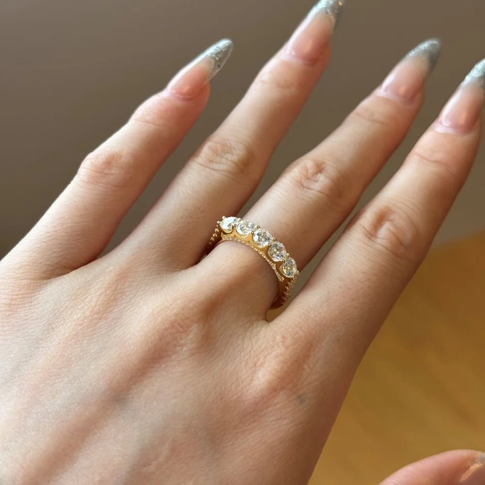 Exclusive Design Dichroic Plating Sterling Silver 5A Cubic Zirconia Wedding Eternity Promise Engagement Women Band Rings