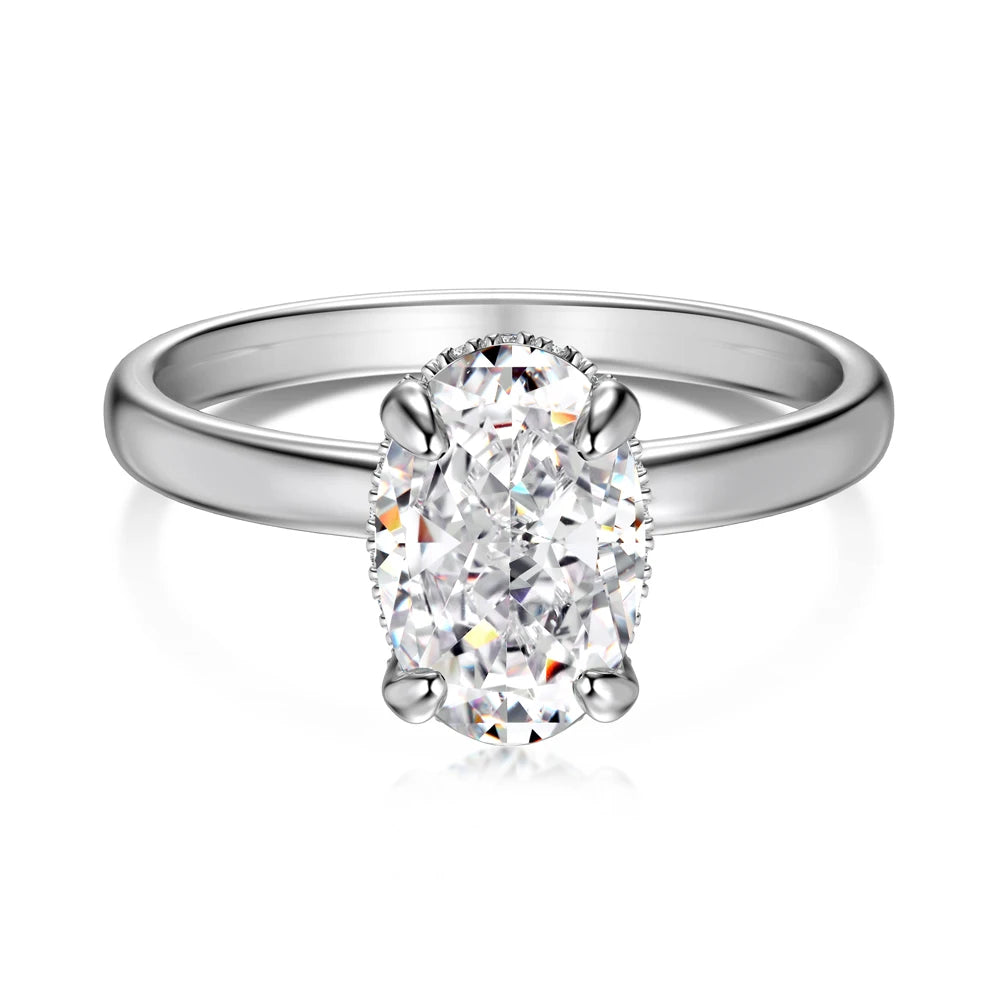 Jewelry Manufacturer Supplier S925 Silver Rhodium Plated Luxury Oval 8A Crushed Iced Out Cut Cubic Zirconia Women Ring