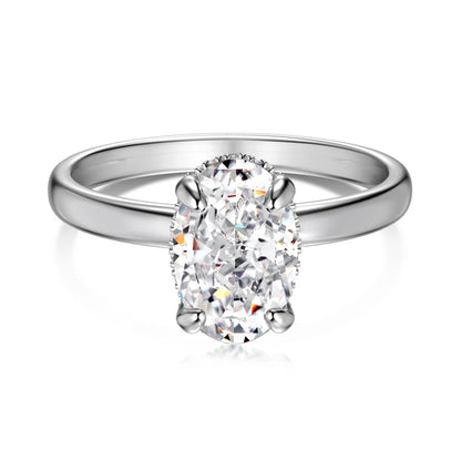 Jewelry Manufacturer Supplier S925 Silver Rhodium Plated Luxury Oval 8A Crushed Iced Out Cut Cubic Zirconia Women Ring