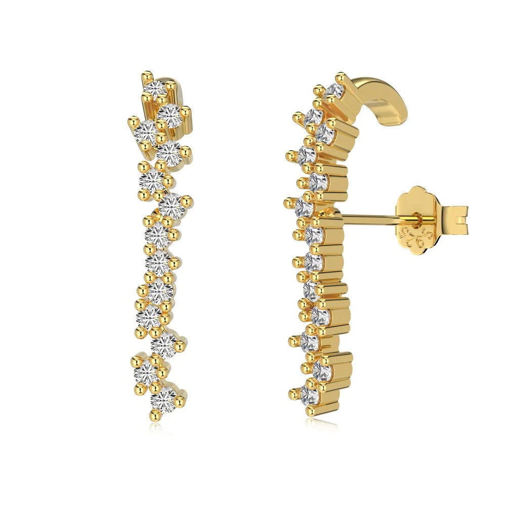 Wholesale Price 18K Gold Plated 925 Silver Bar Earring Iced Out Fine Jewelry Row Zircon Paved Long Stud Earrings Women