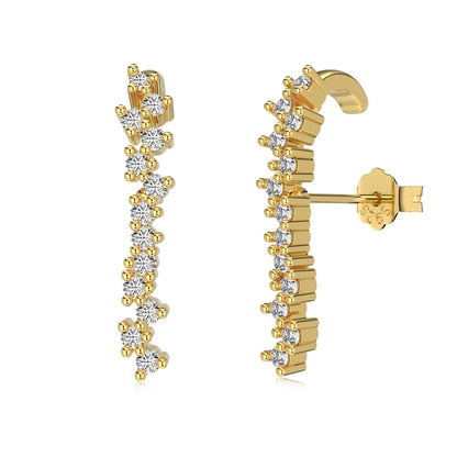 Wholesale Price 18K Gold Plated 925 Silver Bar Earring Iced Out Fine Jewelry Row Zircon Paved Long Stud Earrings Women