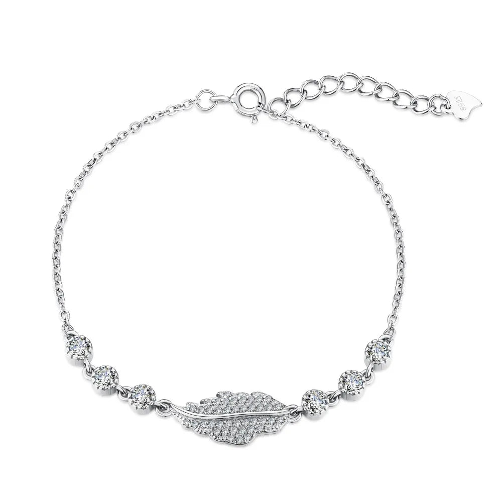925 Sterling Silver Leaf 5A CZ Chain Bracelet product image 7