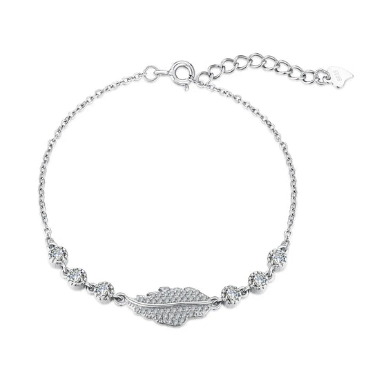 925 Sterling Silver Leaf 5A CZ Chain Bracelet product image 7