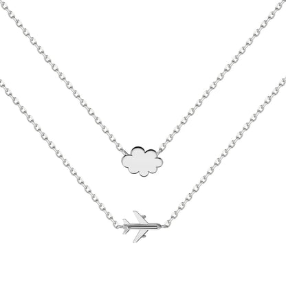 Hot Sale Creative Airplane Cloud Chain Pendant 18K Gold Plated Double Layered Necklace Exquisite S925 Silver Necklaces for Women