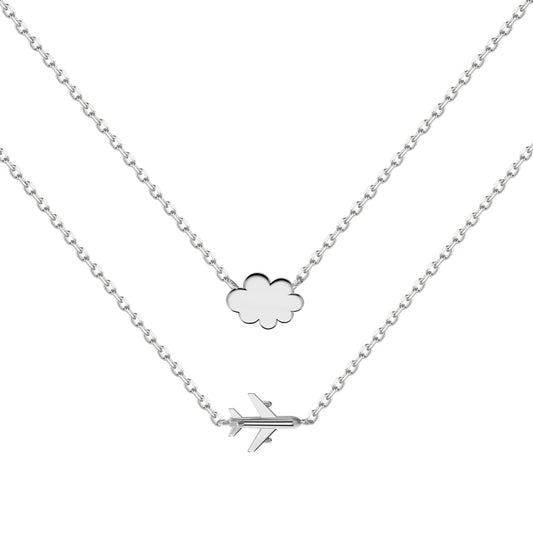 Hot Sale Creative Airplane Cloud Chain Pendant 18K Gold Plated Double Layered Necklace Exquisite S925 Silver Necklaces for Women