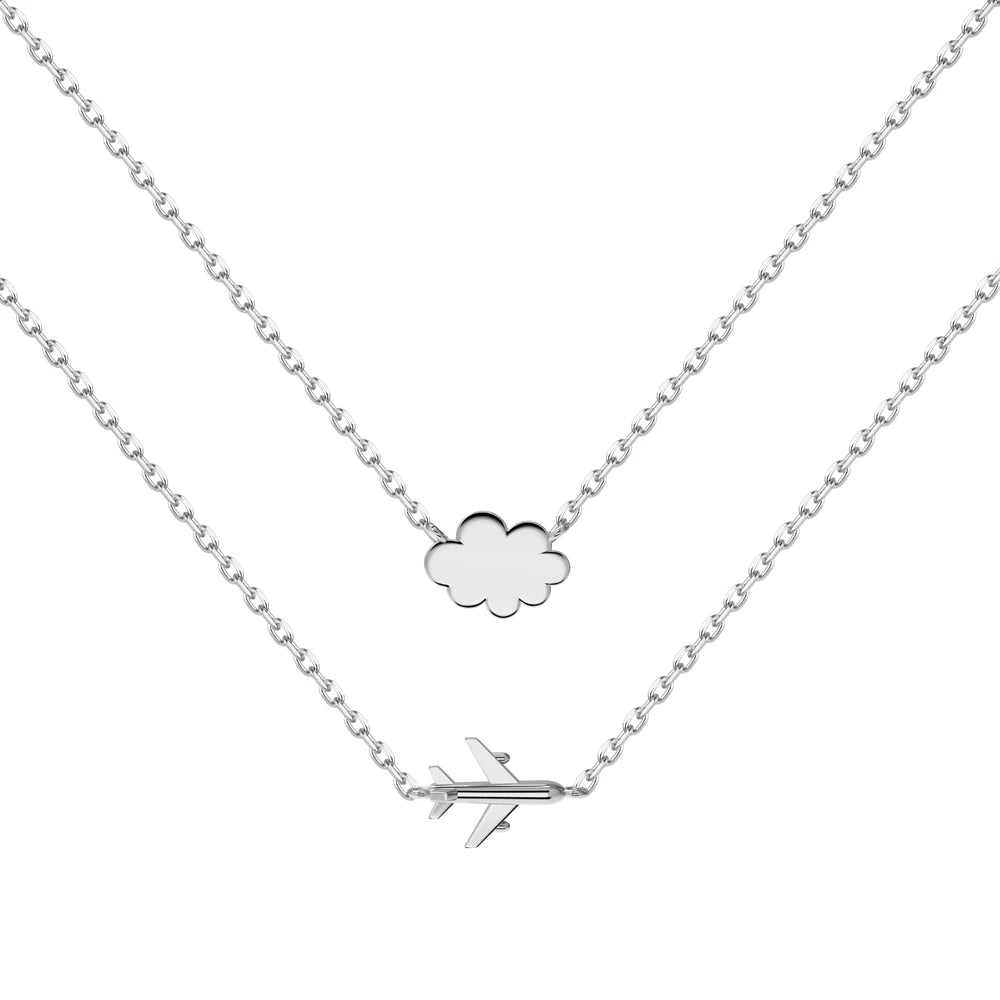 925 Sterling Silver Airplane Layered Necklace by KAKODIY