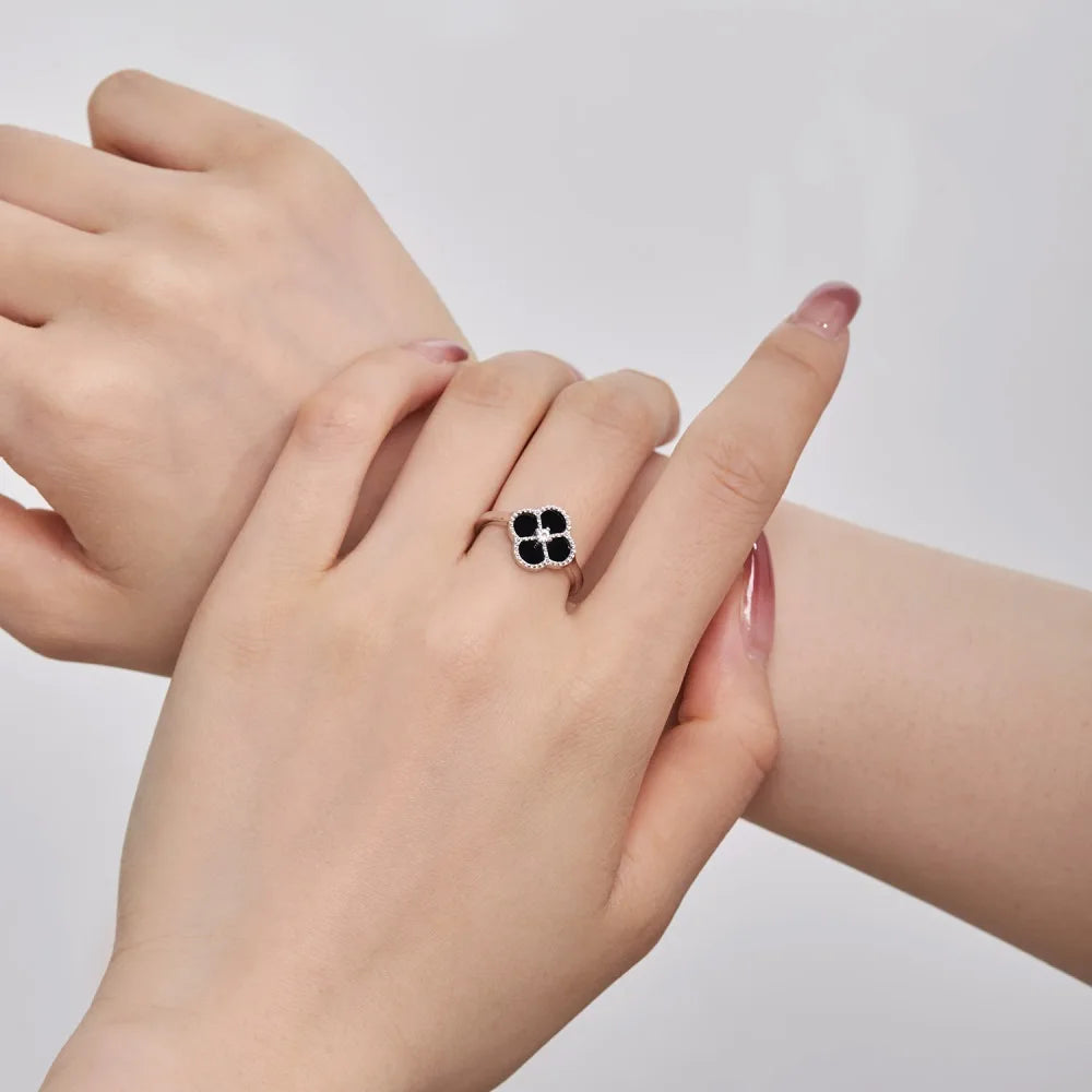 925 Sterling Silver Clover Onyx Eternity Ring product image 2
