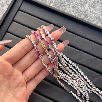 Wholesale Jewelry 18K Gold Plated S925 Sterling Silver Rainbow Bracelet Colorful Baguette  Tennis Bracelets Women