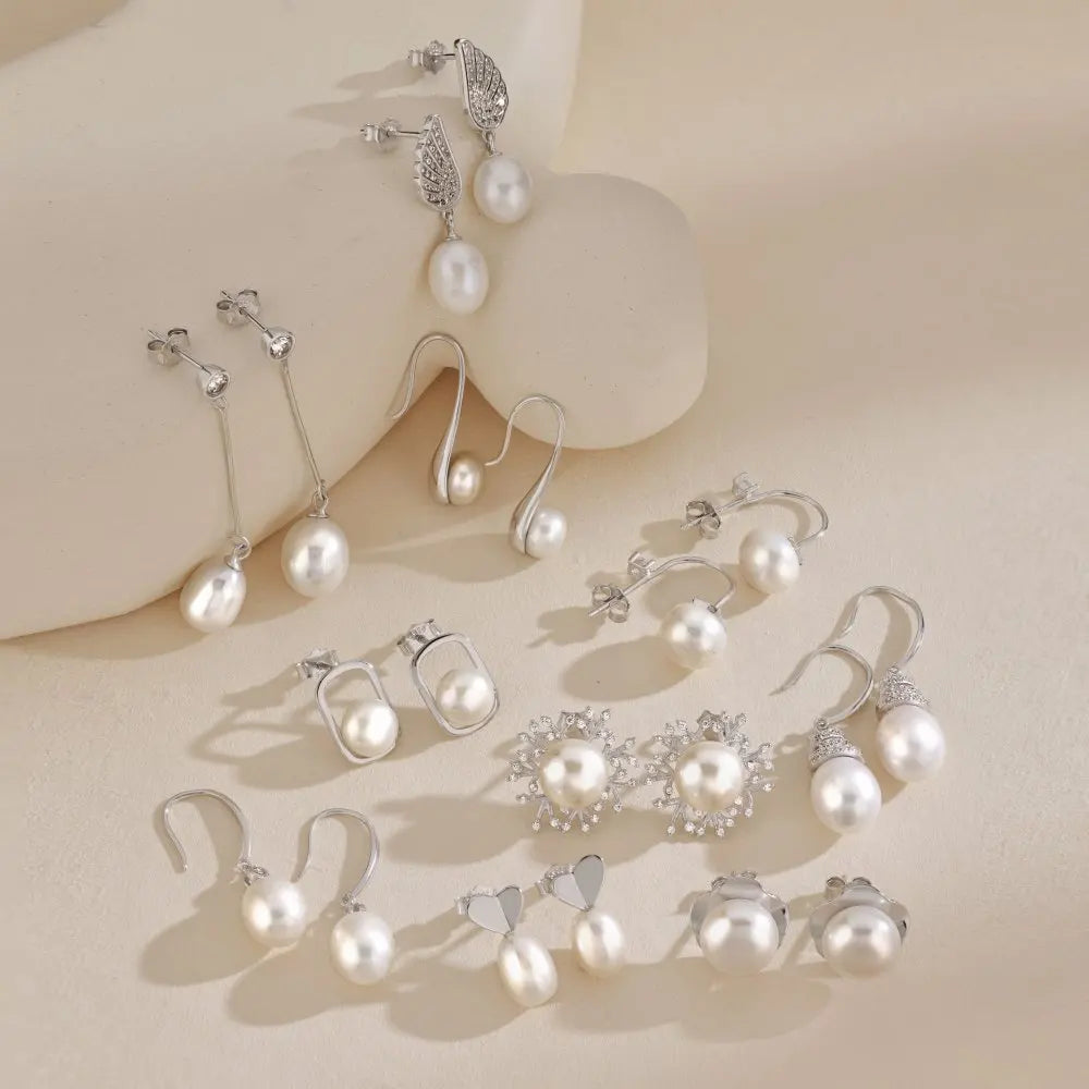 Bijoux Shinny 925 Sterling Silver Earring Cubic Zirconia Jewelry Fresh Water Pearl Earrings Gifts Stud Drop Earrings for Women