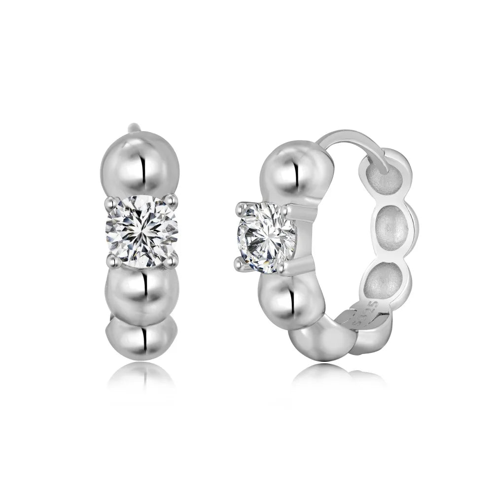 KAKODIY Personalization Statement 925 Sterling Silver Beads 5A Cubic Zirconia Croissant Clip-on Earrings Fine Jewelry Earrings