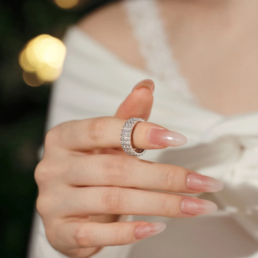 Delicate Chunky Multiple Layer Wedding Band 5A Cubic Zirconia S925 Silver Women Dress up Jewelry Engagement Proposal Rings