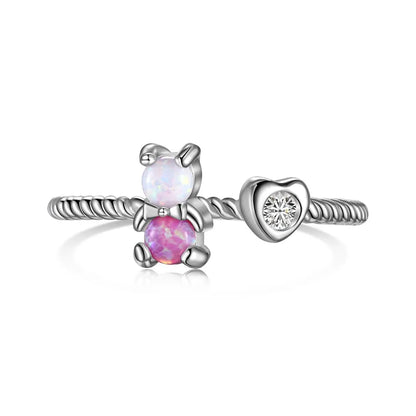 925 Sterling Silver Heart Opal Adjustable Ring by KAKODIY