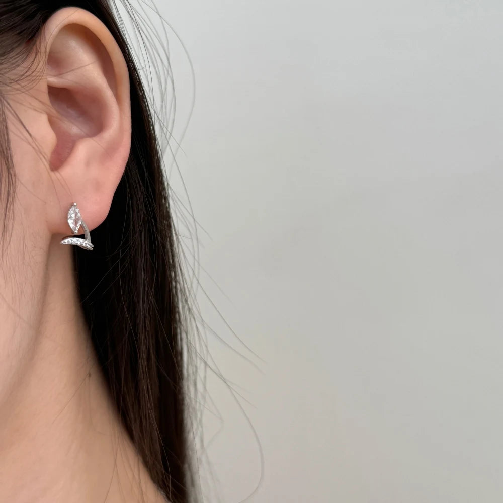 Fashion Design Hypoallergenic 925 Sterling Silver Rhodium Plated 5A Zirconia Flower Marquise Shape Stud Earrings for Women
