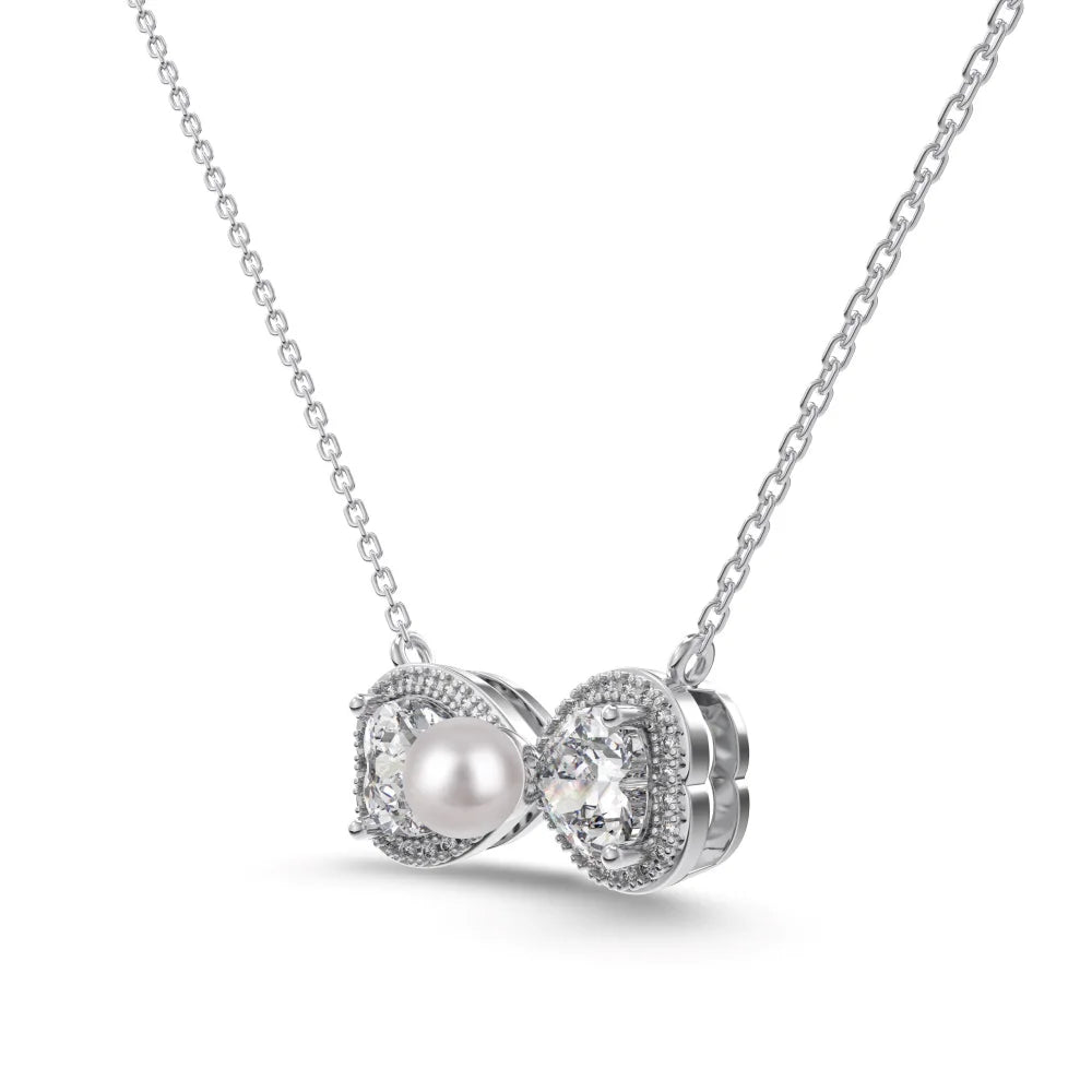 925 Sterling Silver Bow Pearl Pendant Necklace product image 7