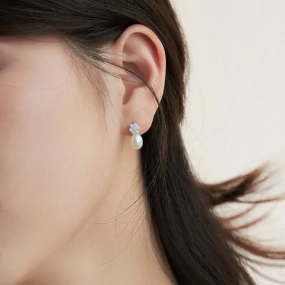 Bijoux Shinny 925 Sterling Silver Earring Cubic Zirconia Jewelry Fresh Water Pearl Earrings Gifts Stud Drop Earrings for Women