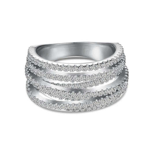 Stylish Trendy S925 Silver Jewelry Manufacturer Rhodium Plated Multiple Layer Geometric 5A Zirconia Women Jewelry Rings