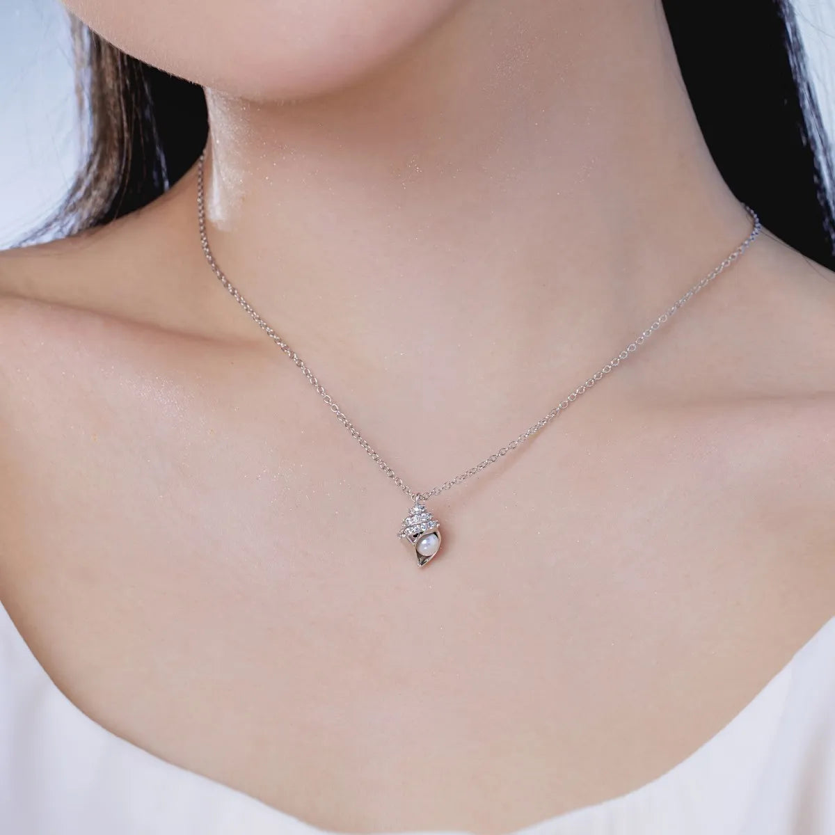 S925 Silver Conch Necklace Elegant Shell Pearl Shell Pendant Cz Cubic Zirconia Jewelry 18K Gold Plated Necklaces for Women