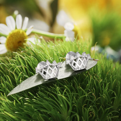 Hypoallergenic Nickel Free 925 Sterling Silver Kid Children 5A CZ Cubic Zirconia Hallow Out Crown Stud Earrings